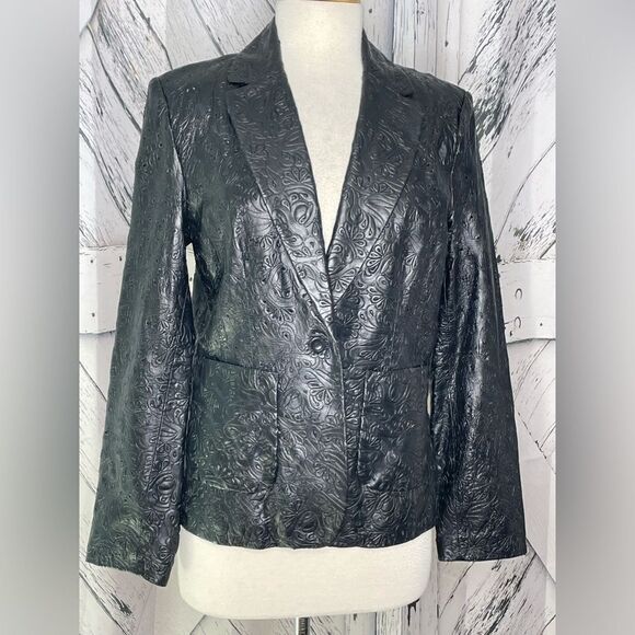 Siena Studio black leather laser cut blazer/jacket 8 - Picture 1 of 9